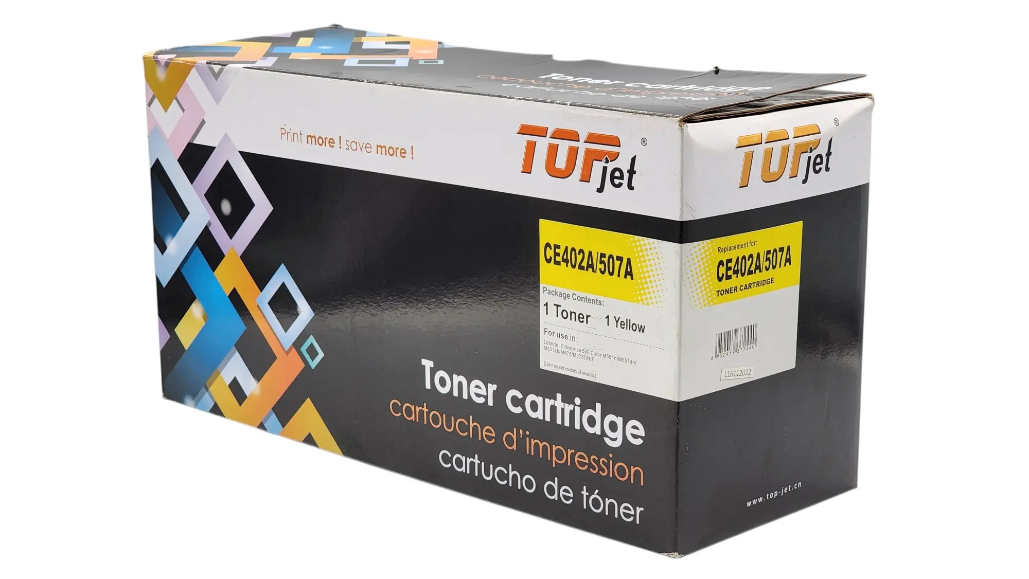 CARTUCHO DE TONER AMARILLO HP CE402A 507A LJ 500 COLOR M551 M575 CANON LBP5480 LBP7780 TOPJET