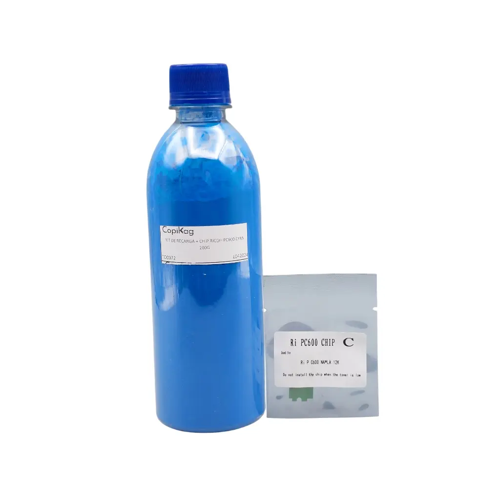 KIT DE RECARGA DE TONER + CHIP RICOH P C600 CIAN 200G