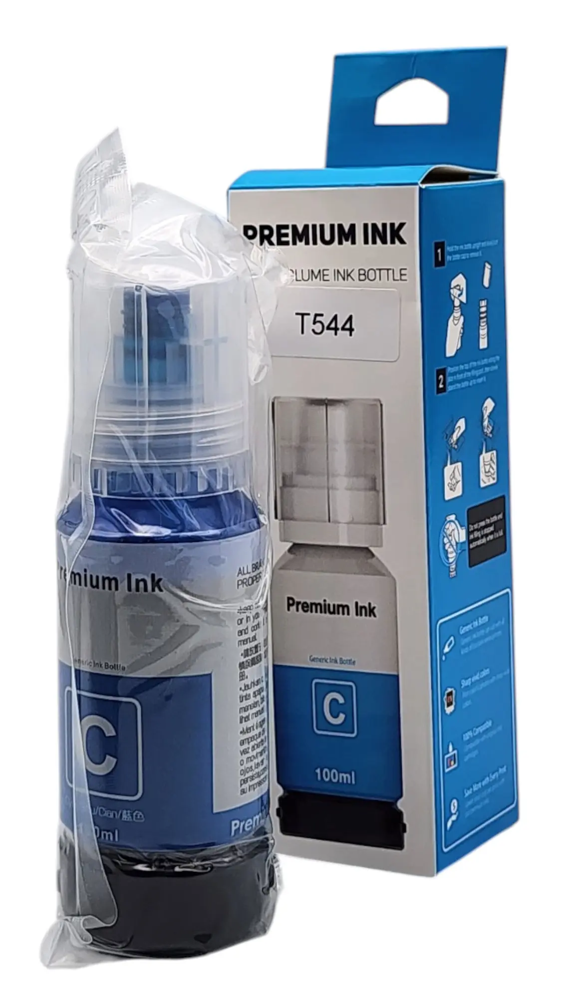TINTA EPSON CIAN T544 L1110 L1210 L3110 L3150 L3160 L3210 L3250 L3251 L3260 L5190 L5290 PREMIUN INK 100ML